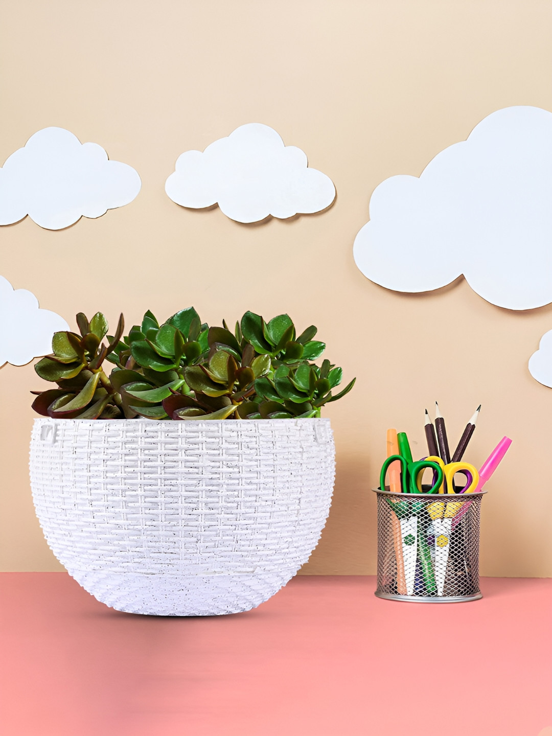 Kuber Industries Marble Euro 12 Pieces White & Beige Textured Hanging Planters