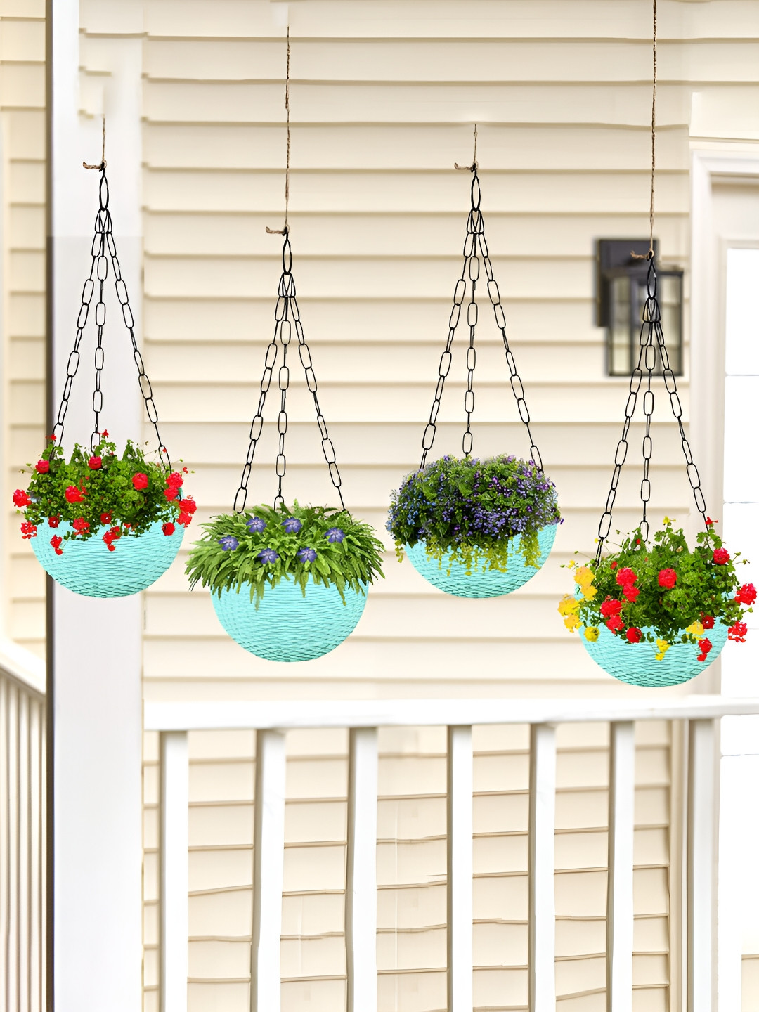 Kuber Industries Marble Euro Green 4 Pieces Textured UV-Protected Hanging Planters