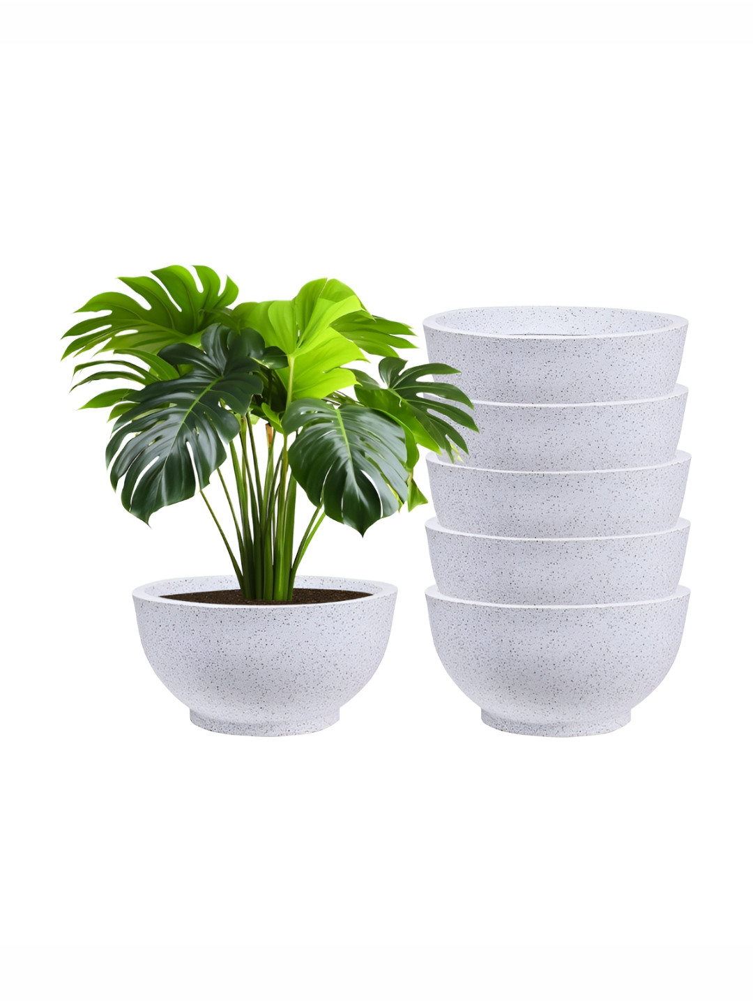 Kuber Industries Marble Lotus 6 Pieces White Lightweight Planters