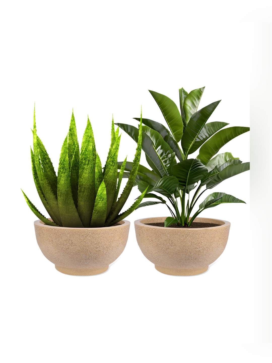 Kuber Industries Marble Lotus Cream-Colored 2 Pieces Lightweight Planters