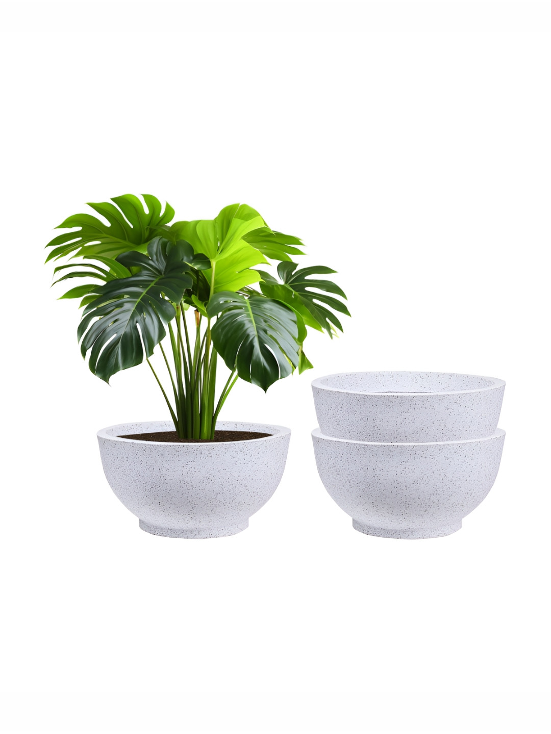 Kuber Industries Marble Lotus White 3 Pieces Lightweight Planters