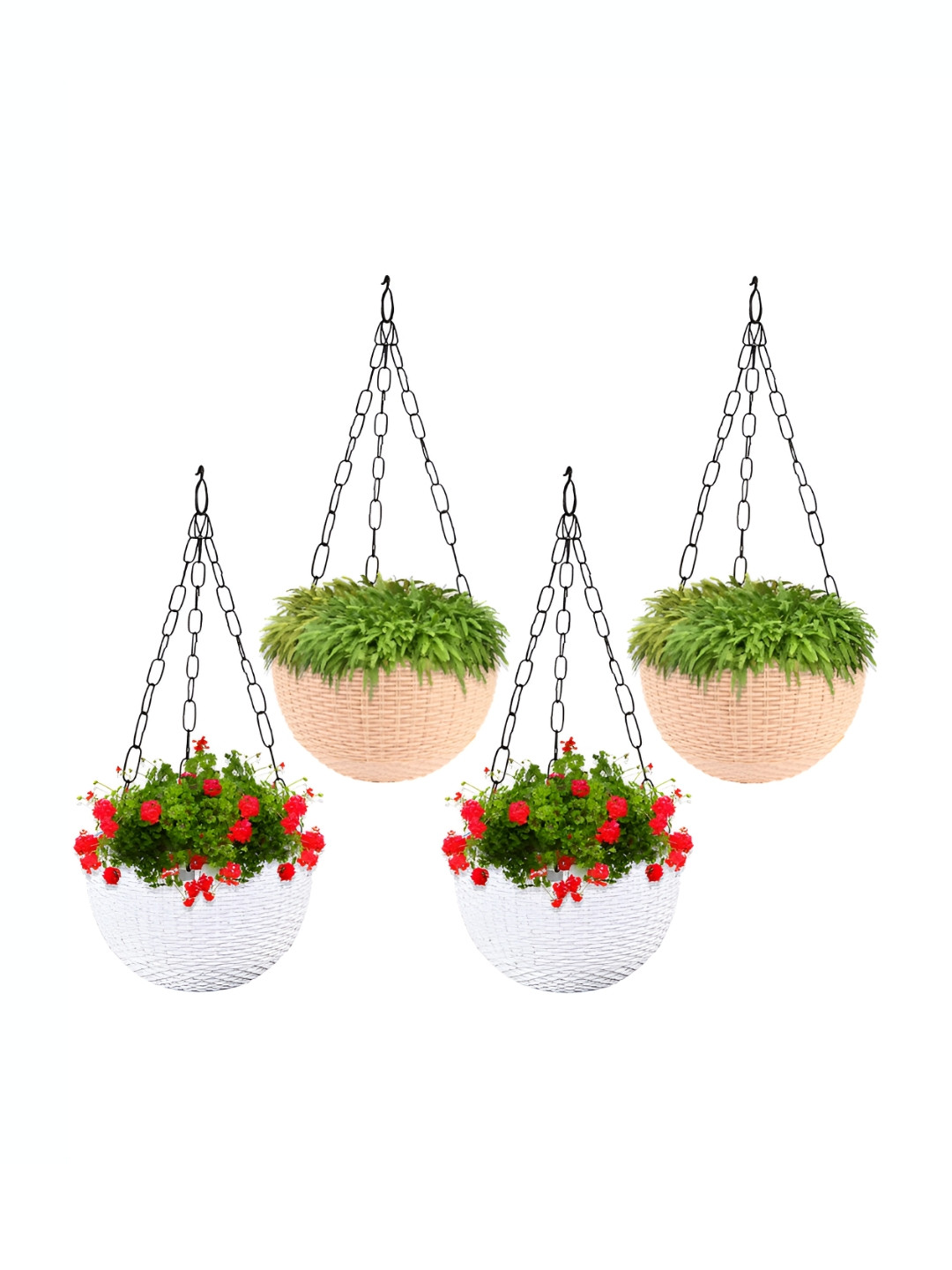 Kuber Industries Marble Euro Beige 4 Pieces Textured UV-Protected Hanging Planters
