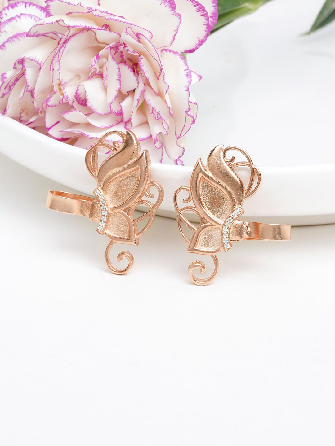 JOKER & WITCH Rose Gold Plated Stone Studded Floral Ear Cuffs