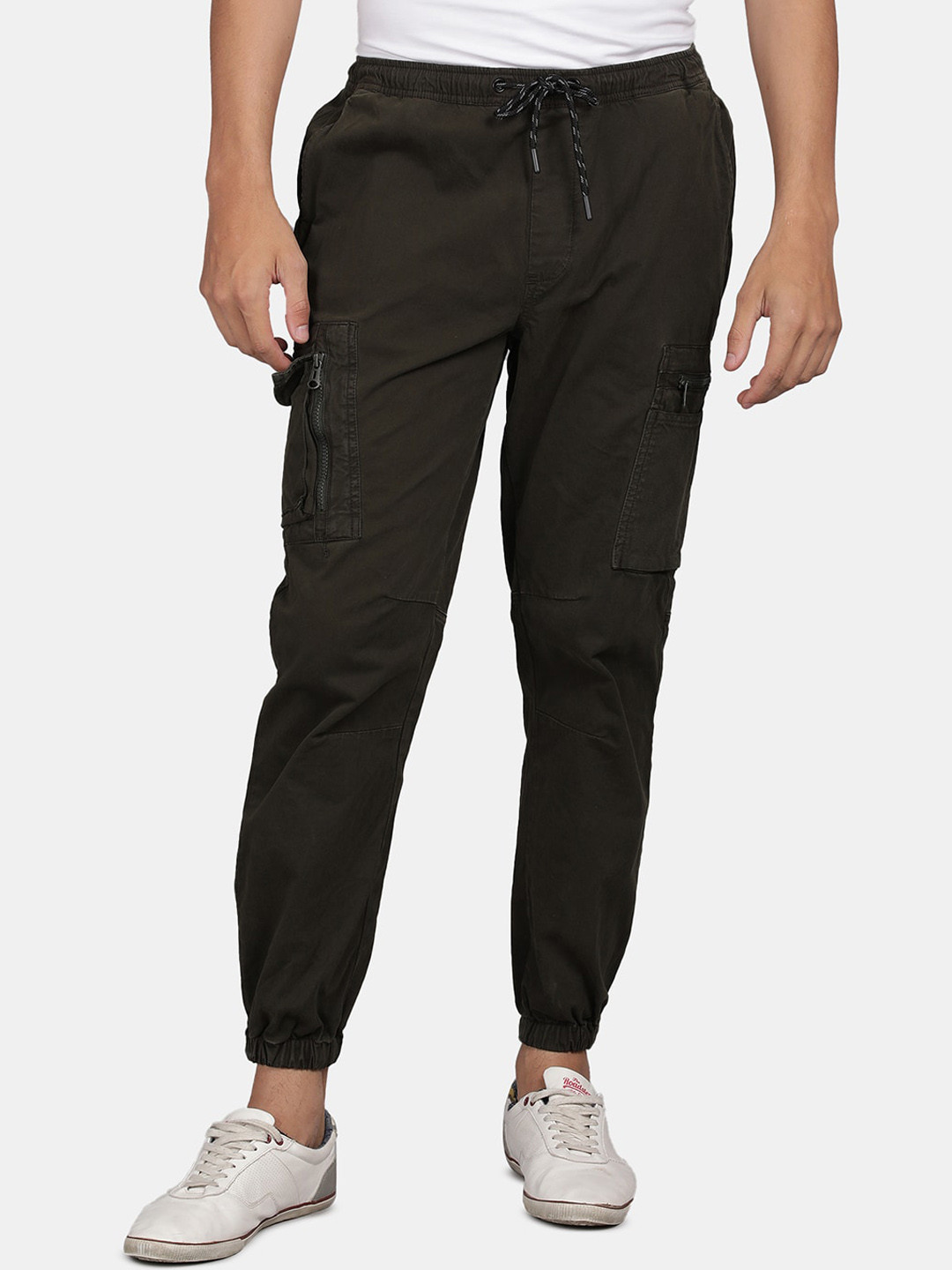 t-base Men Mid-Rise Drawstring Plain Cotton Joggers Trouser