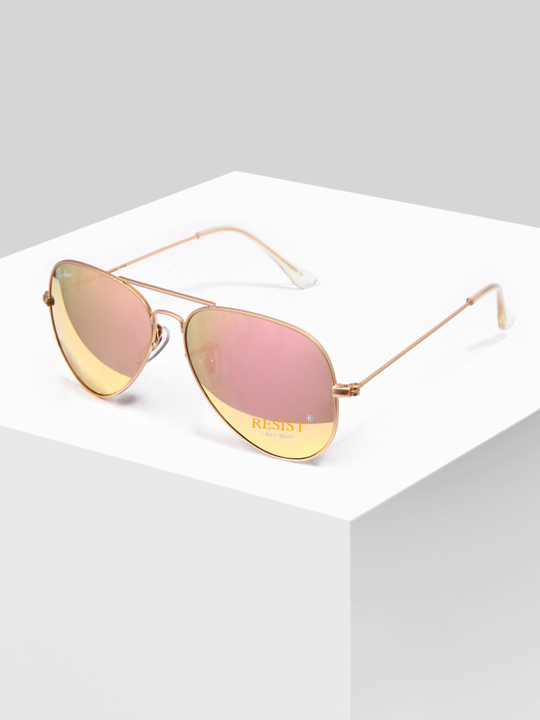 RESIST EYEWEAR Unisex Aviator Sunglasses with UV Protected Lens AV GOLD PINK REVO1