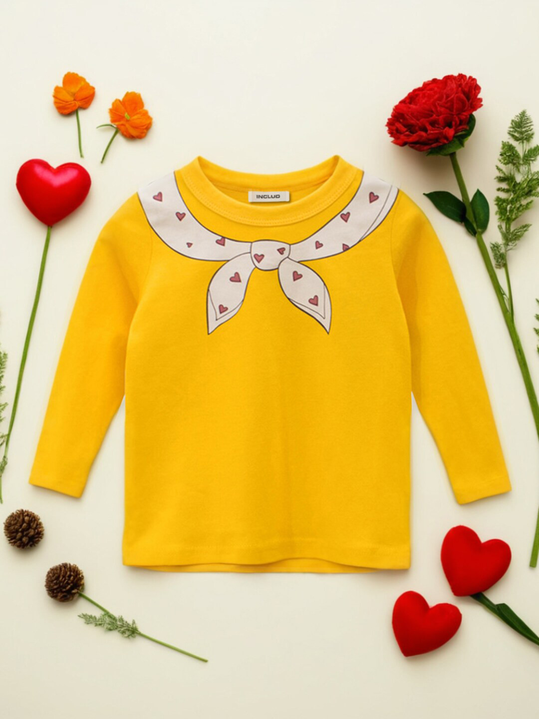 INCLUD Girls Bow Tie Graphic Printed Round Neck Long Sleeves T-shirt