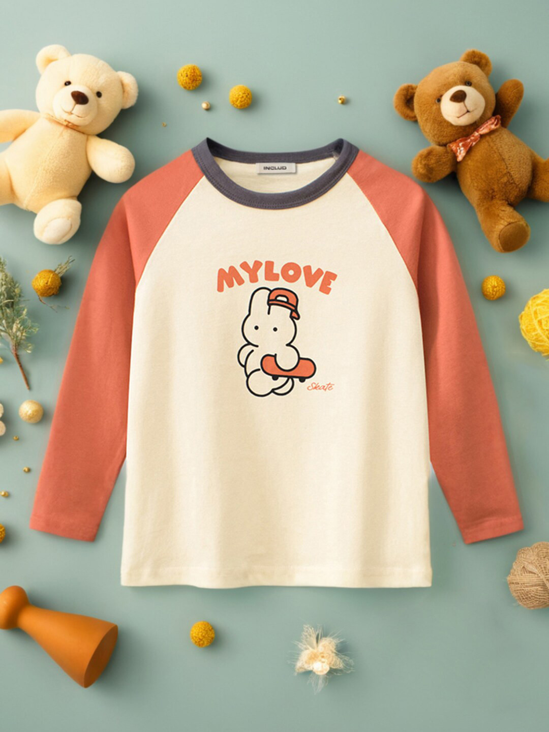 INCLUD Girls Graphic Printed Round Neck Raglan Sleeves T-shirt