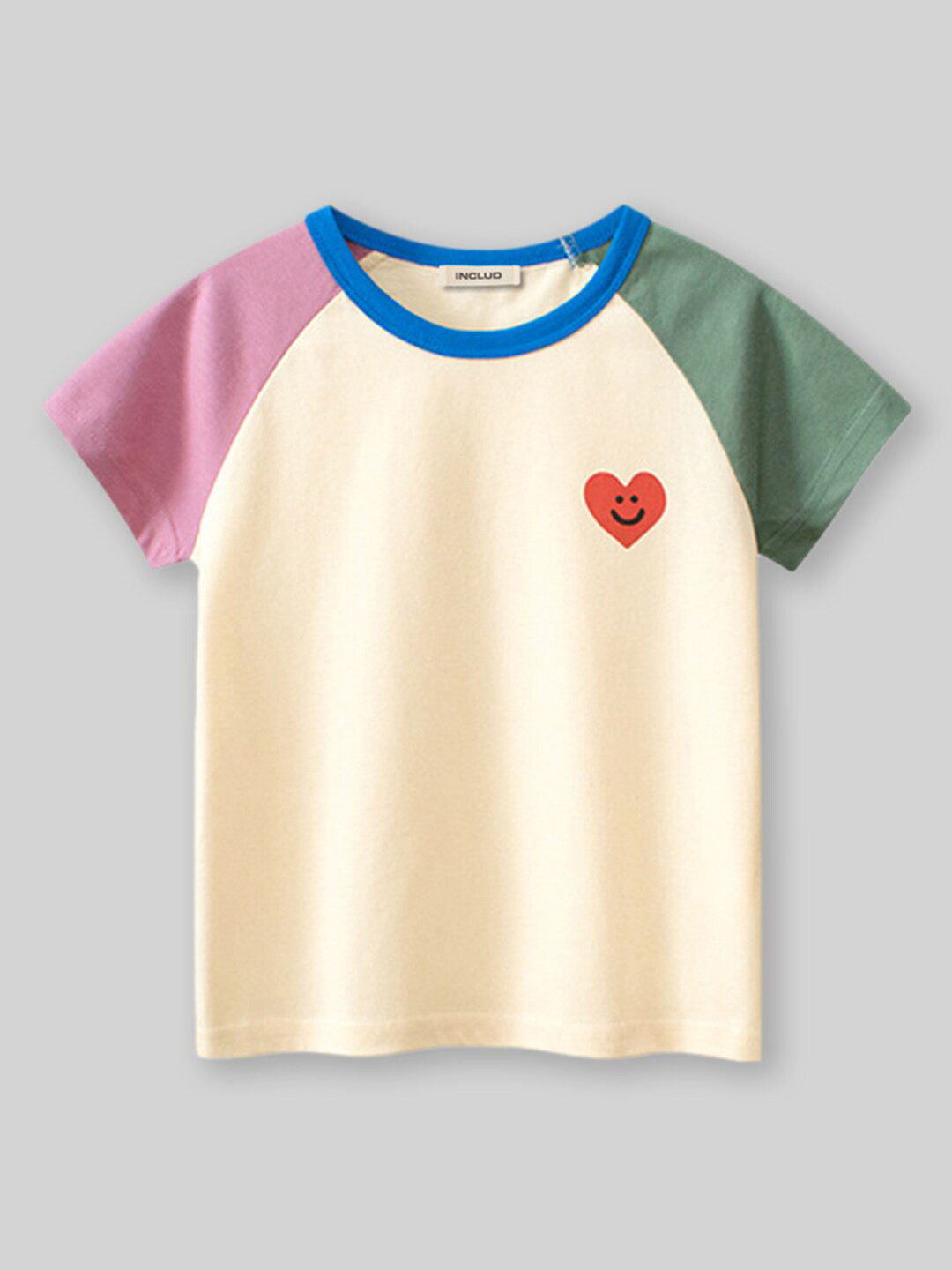 INCLUD Girls Round Neck Colourblocked Cotton Regular Fit T-shirt