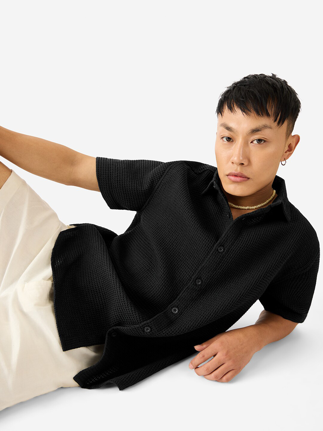 The Souled Store Textured Opaque Cotton Casual Shirt