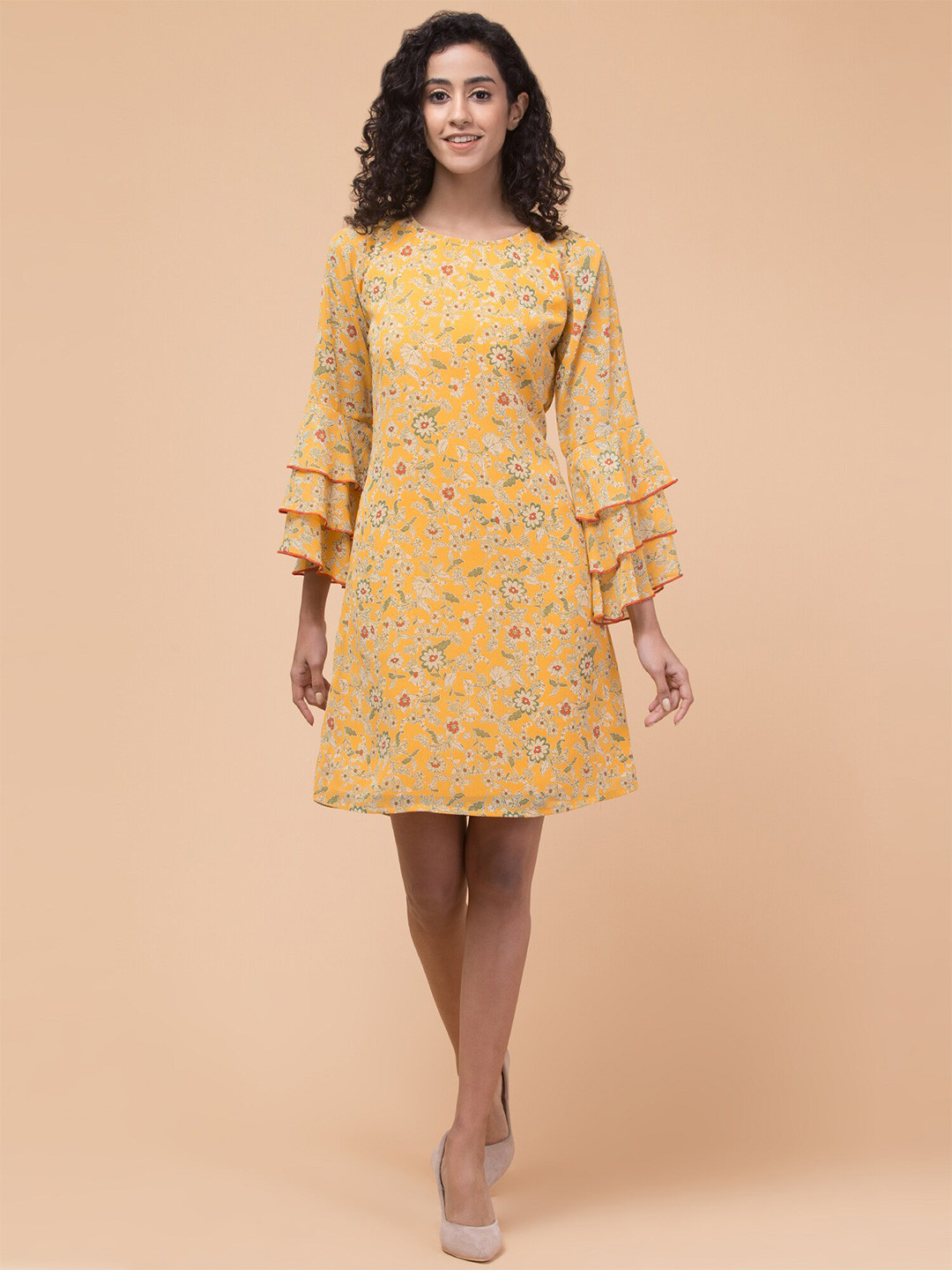 BAESD Floral Print Long Bell Sleeve A-Line Dress