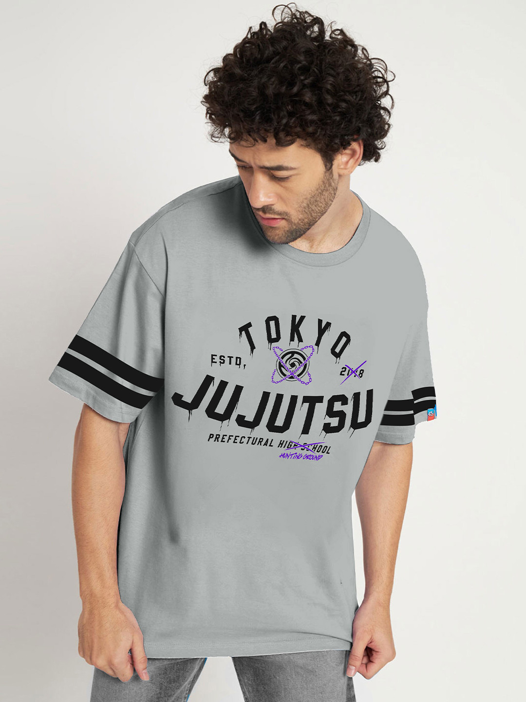 COMICSENSE Jujutsu Kaisen Anime Printed Cotton Bio Finish Oversized  Applique T-shirt