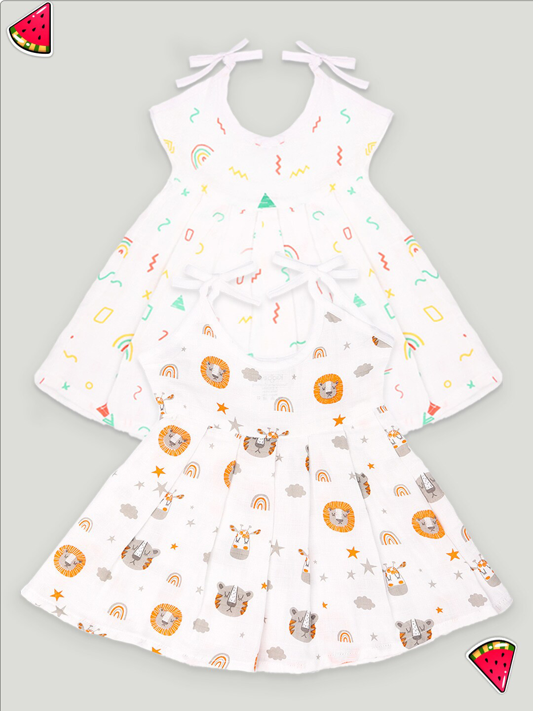 Kidbea Girls Pack Of 2 Printed Cotton Fit & Flare Dresses