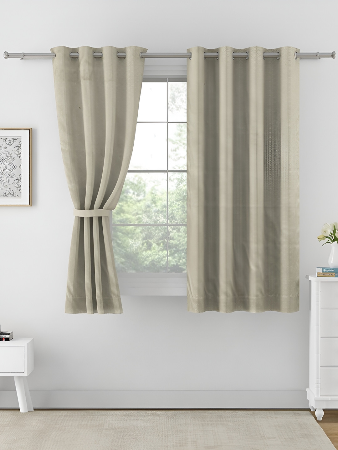 SWAYAM Beige & White Blackout 250 GSM Single Damask Printed Window Curtain