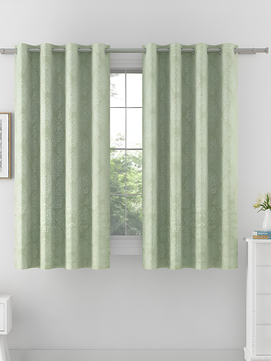 SWAYAM Green Blackout 250 GSM Single Damask Printed Window Curtain