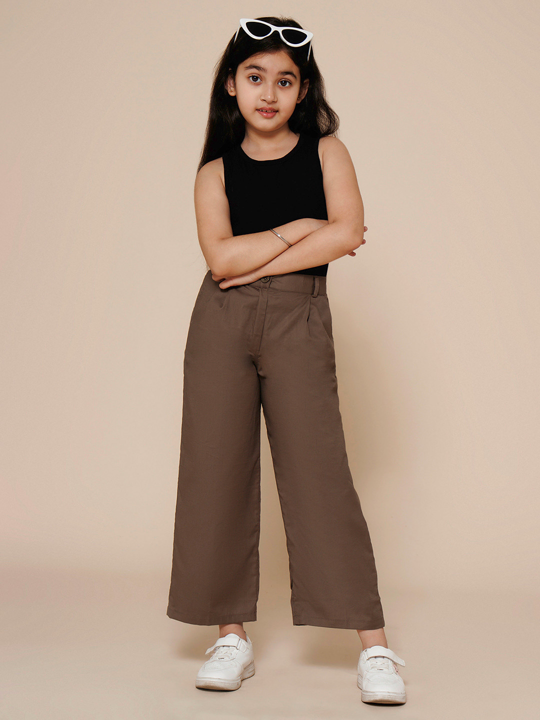 PICCOLO Girls Round Neck Sleeveless Top with Trousers