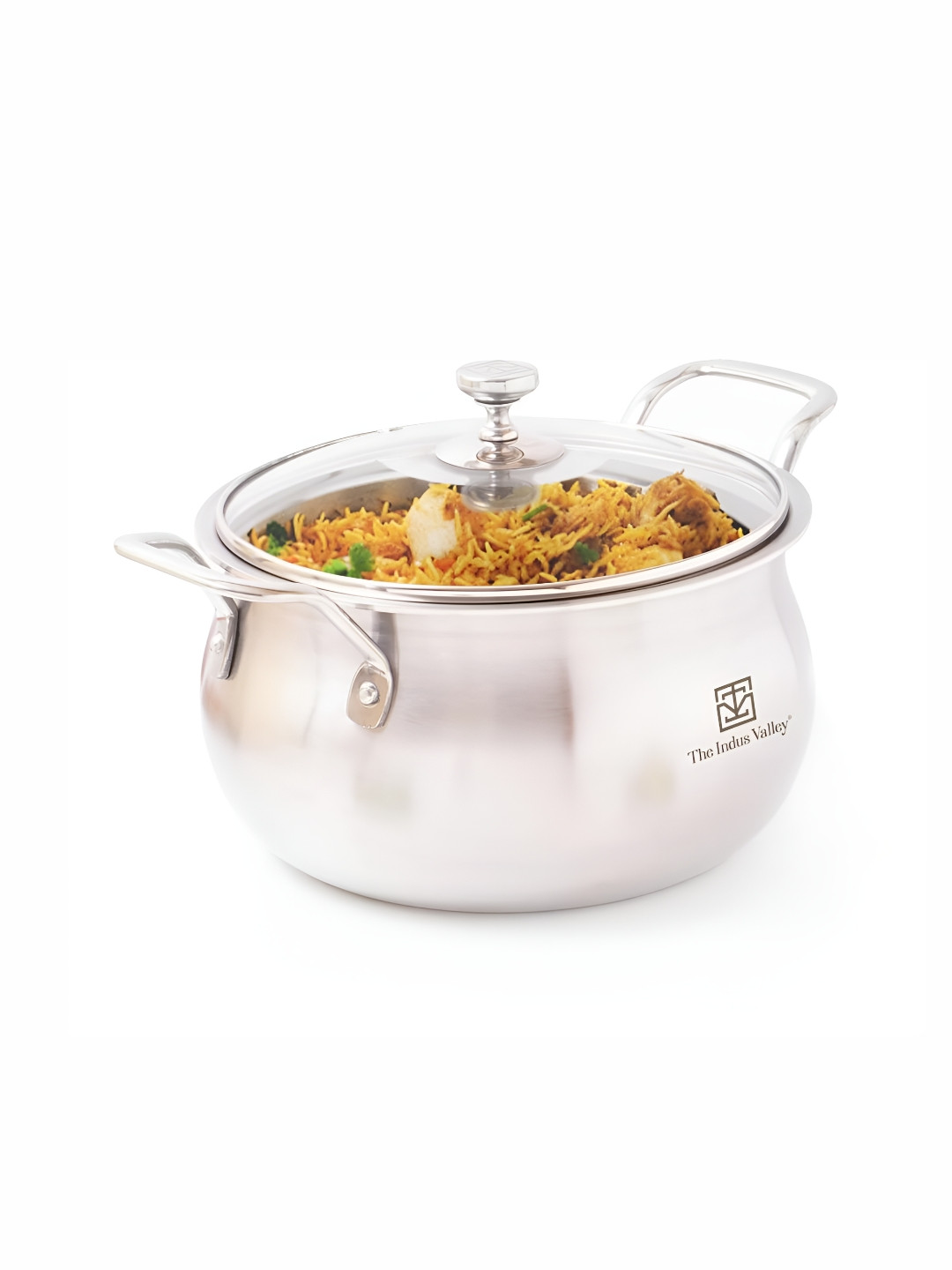 The Indus Valley Silver Toned Stainless Steel Cook & Serve Casserole With Lid