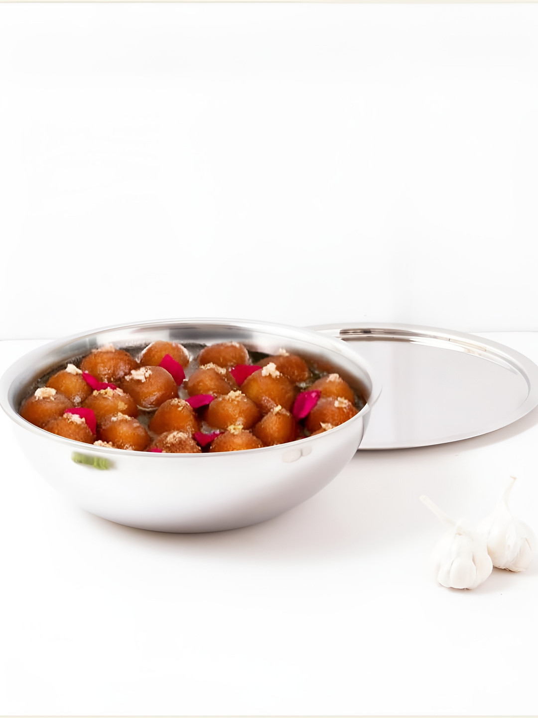 The Indus Valley Silver Toned Stainless Steel Induction Base Tasla With Lid