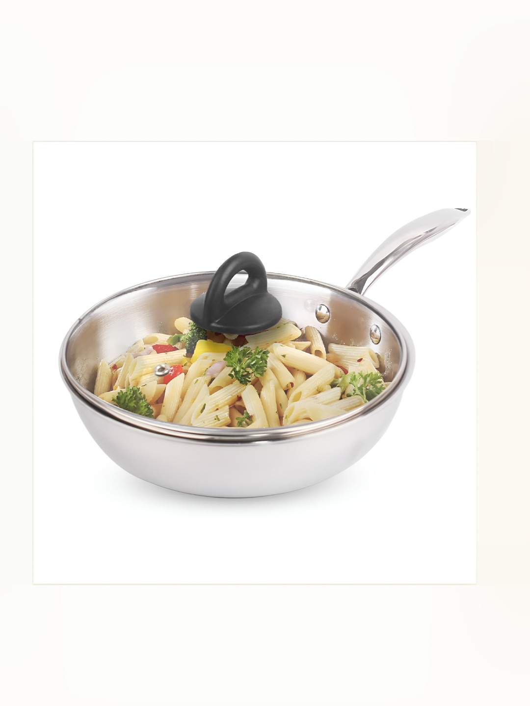 The Indus Valley Silver Toned Induction Base Tri-Ply Stainless Steel Frying Pan With Lid