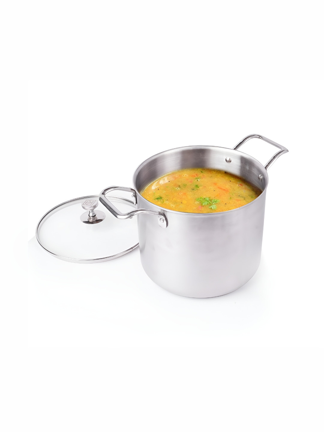 The Indus Valley Silver-Toned Induction Base Tri-Ply Stainless Steel Cooking Handi & Lid