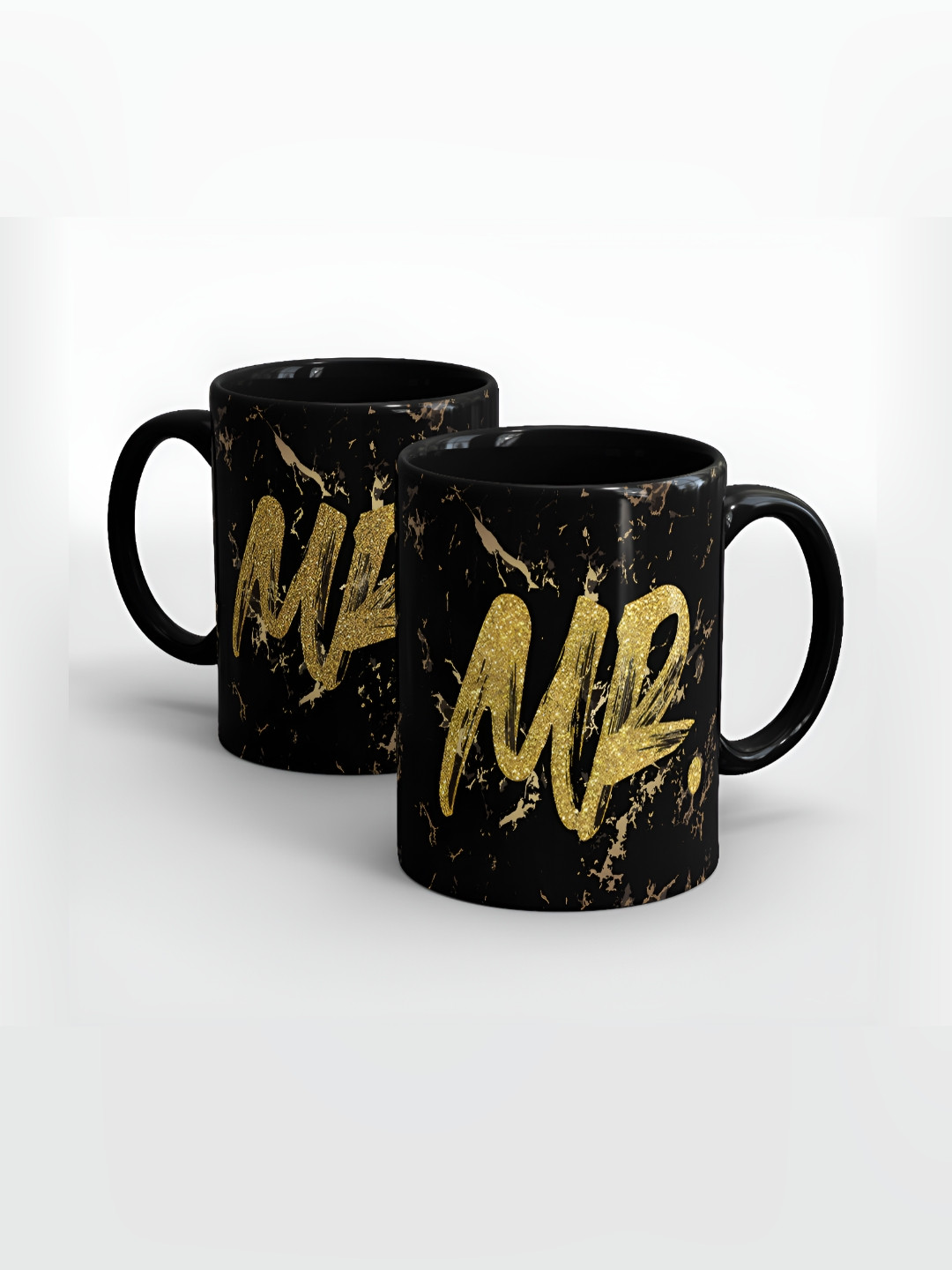 SUBLIKRAFT Black & Yellow 2 Pieces Geometric Printed Ceramic Matte Mugs