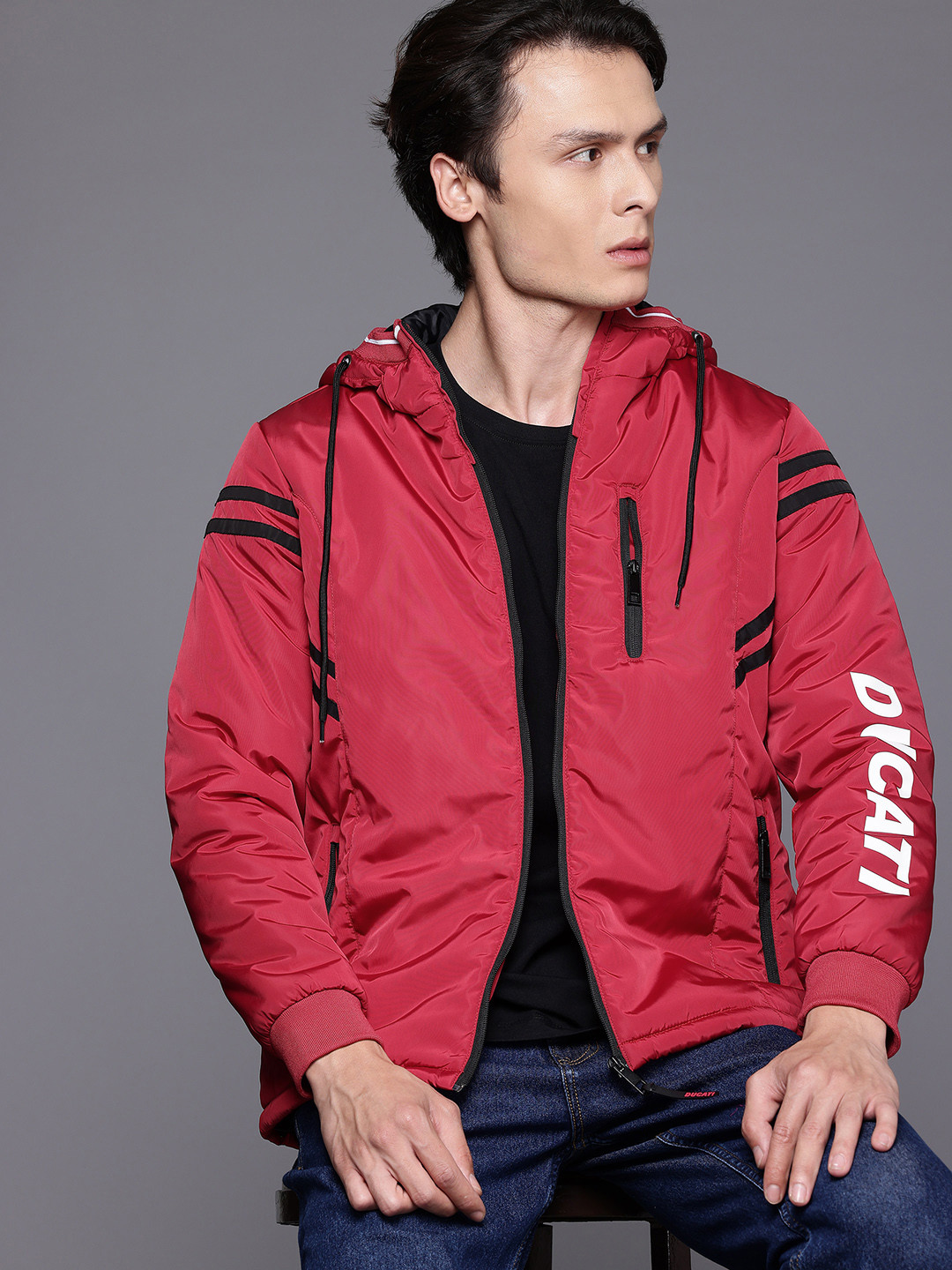 Ducati Logo Printed Hooded Padded Jacket