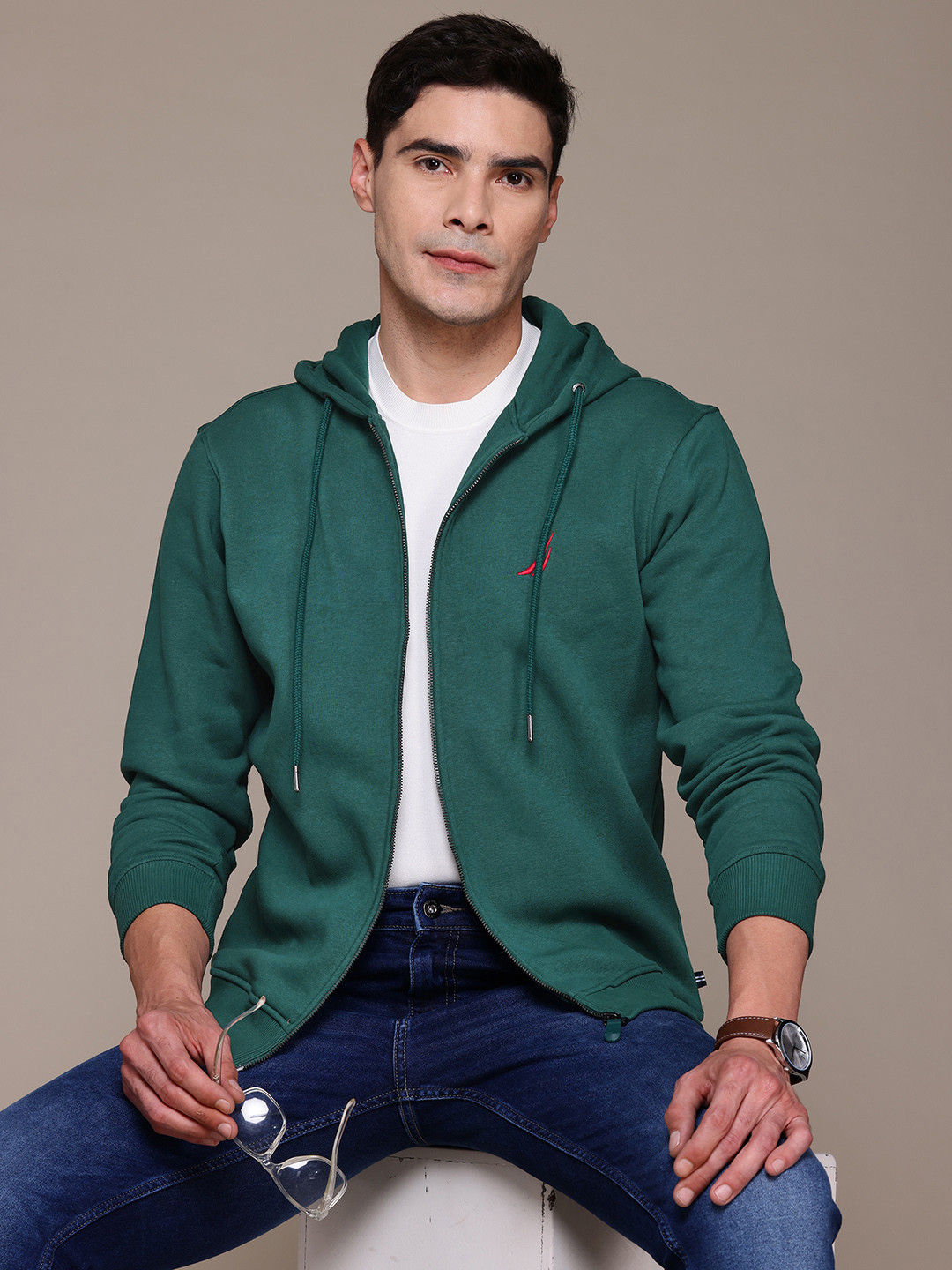 Nautica Hooded Front Open Sweatshirt