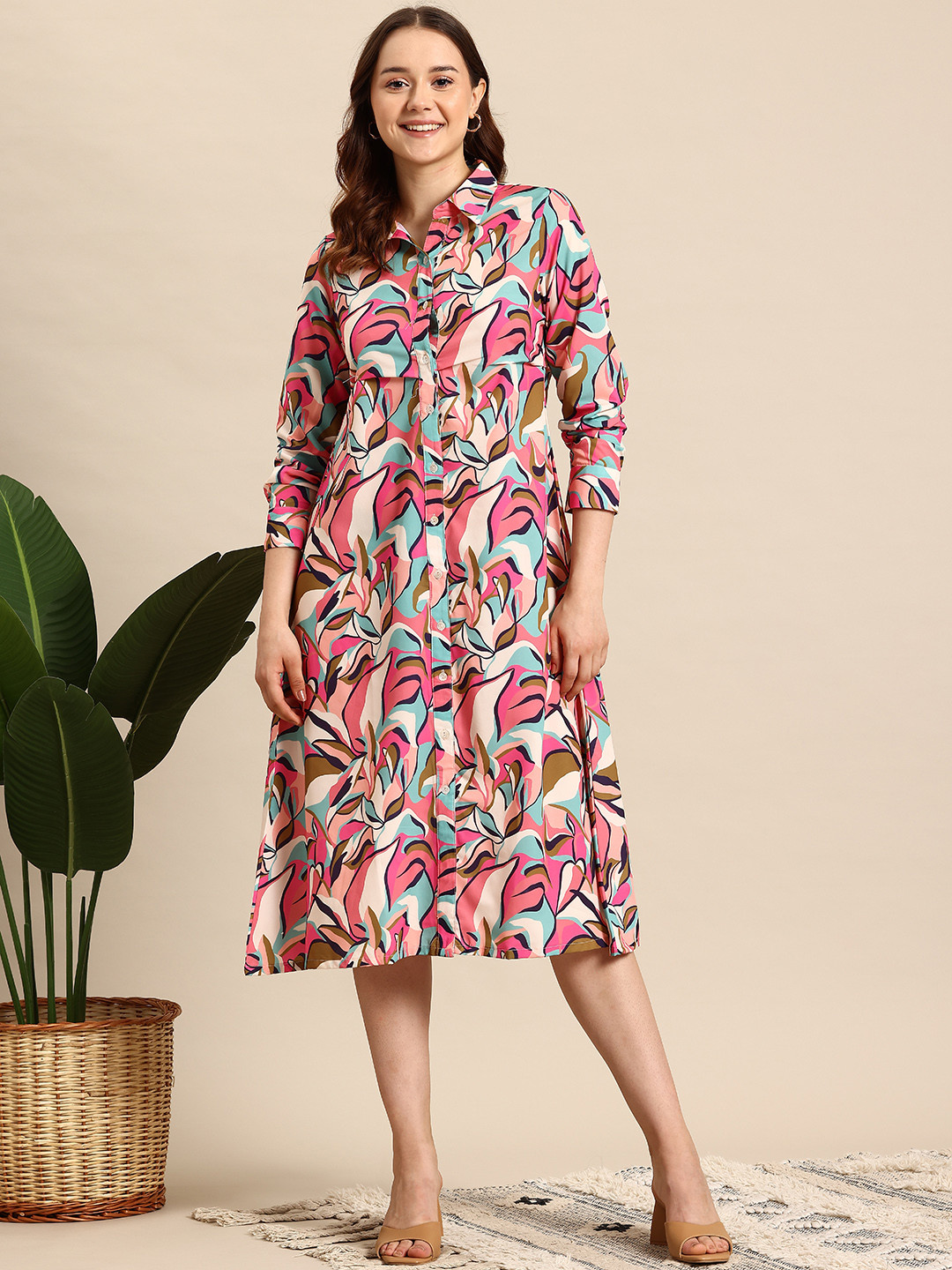Mast & Harbour Print Shirt Midi Dress