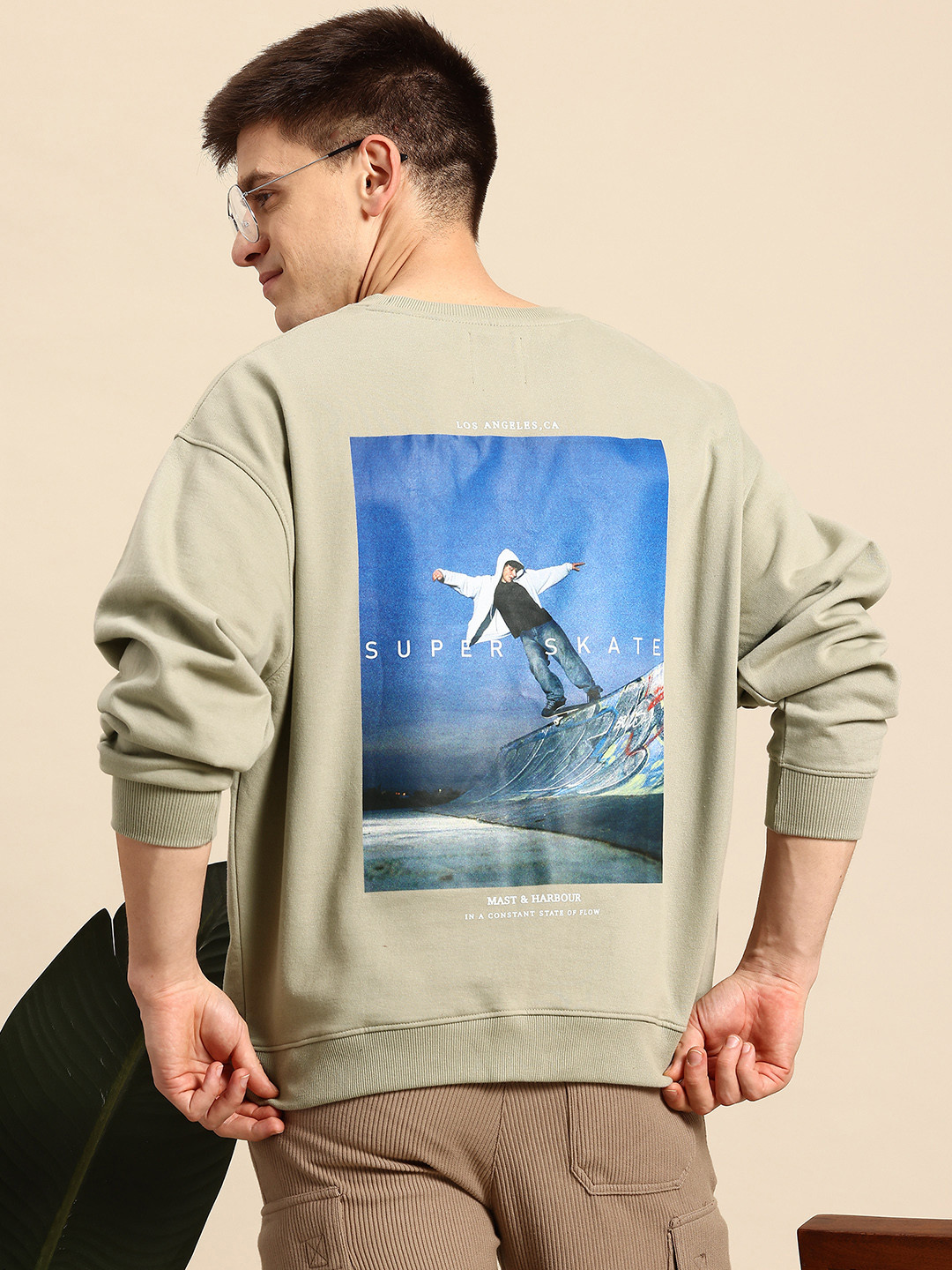 Mast & Harbour Men Printed Oversized Sweatshirt