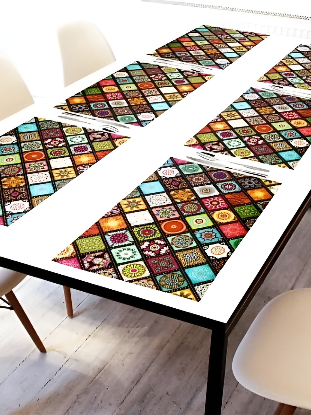 REVEXO Pink & Blue 6 Pieces Printed Rectangular Table Placemats