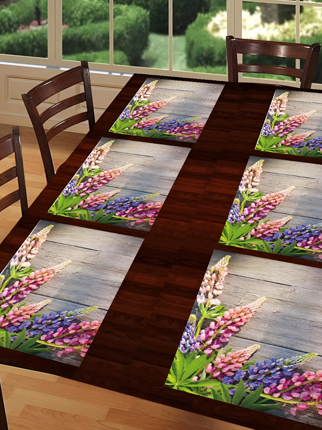 REVEXO Green & Lavender 6 Pieces Coloured Printed Anti-Slip Table Placemats