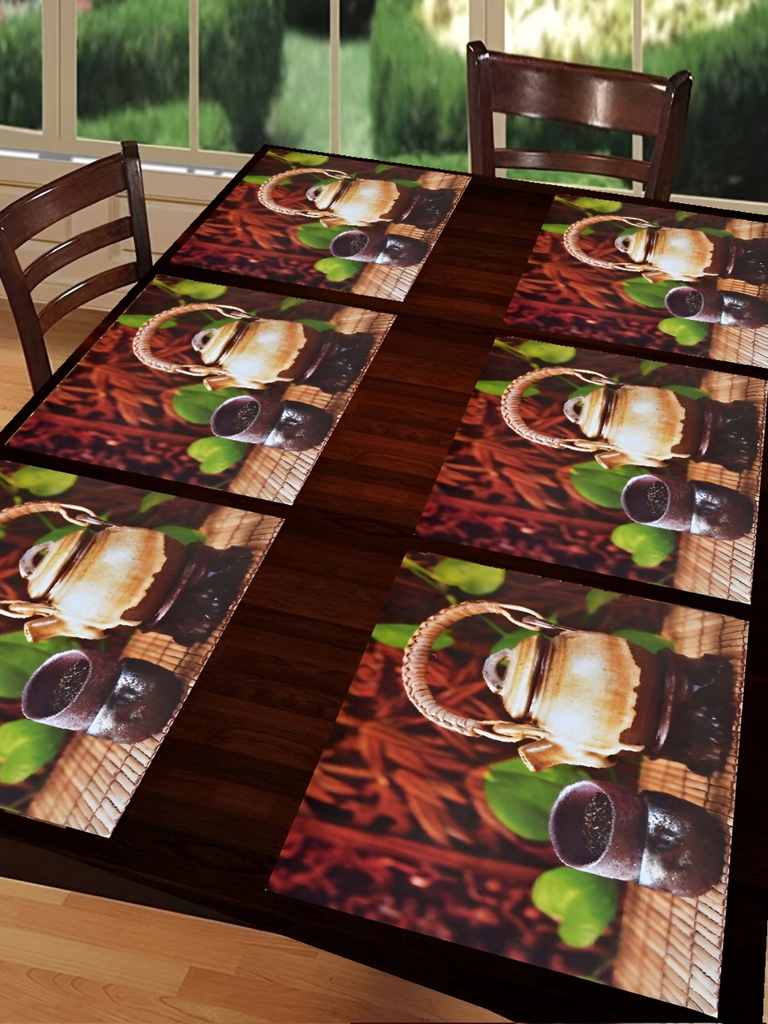 REVEXO Brown 6 Pieces Printed Non-Slip Table Placemats