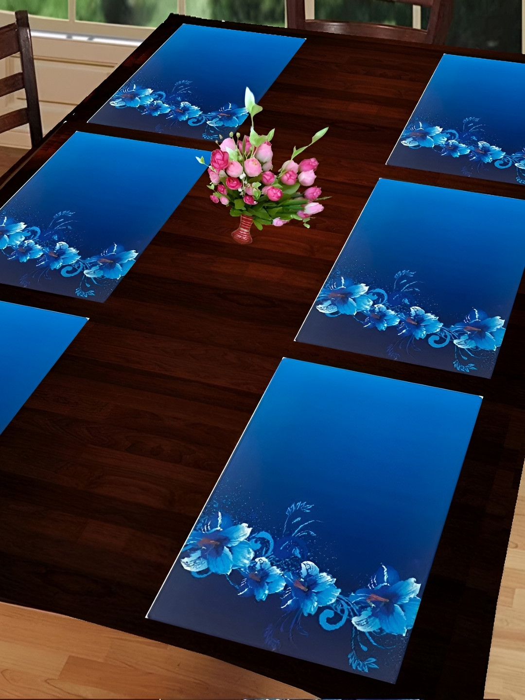 REVEXO Blue 6Pcs Printed Anti-Slip Table Placemats