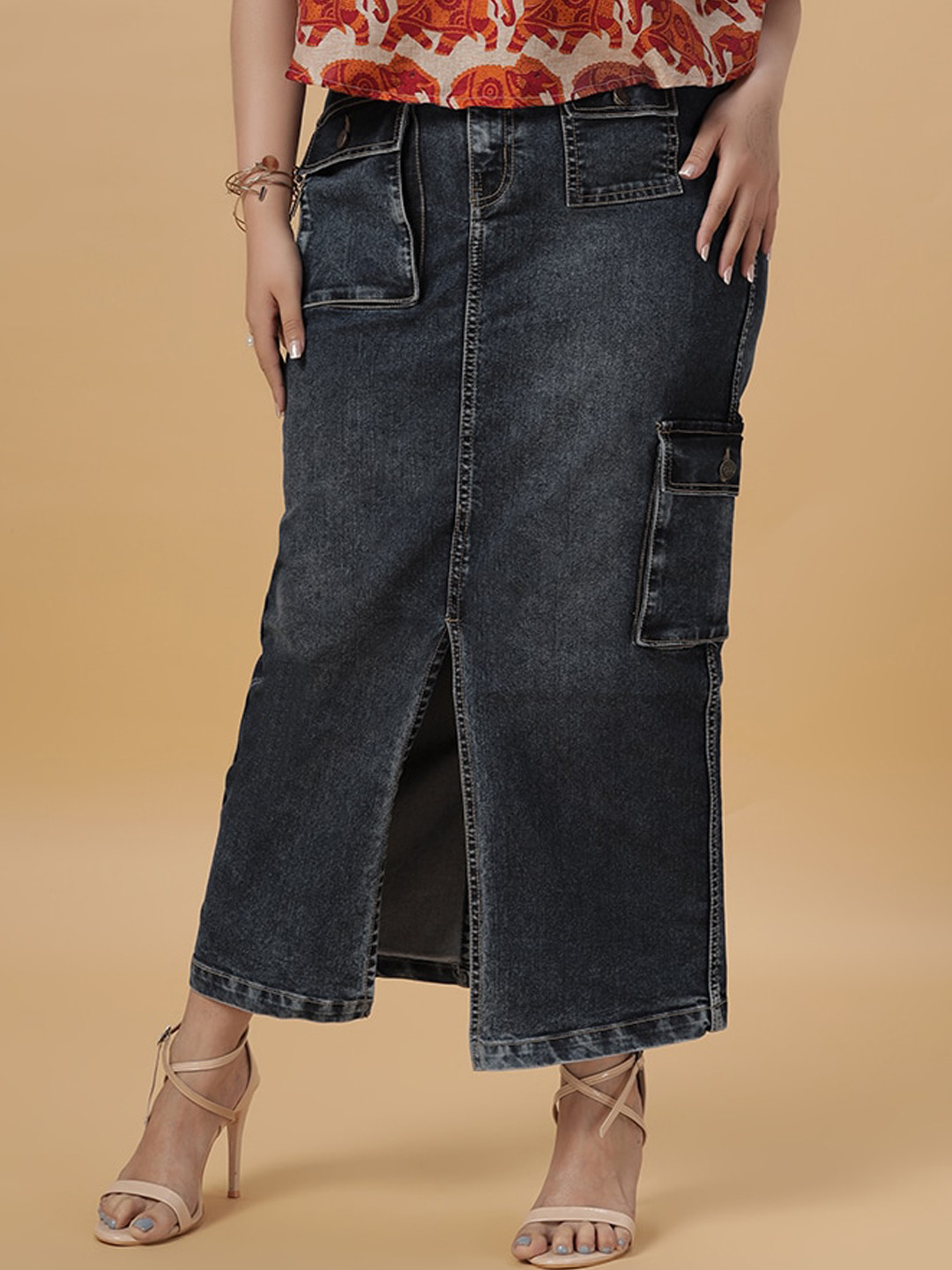 Turning Blue Plus Size Pencil Maxi Skirt