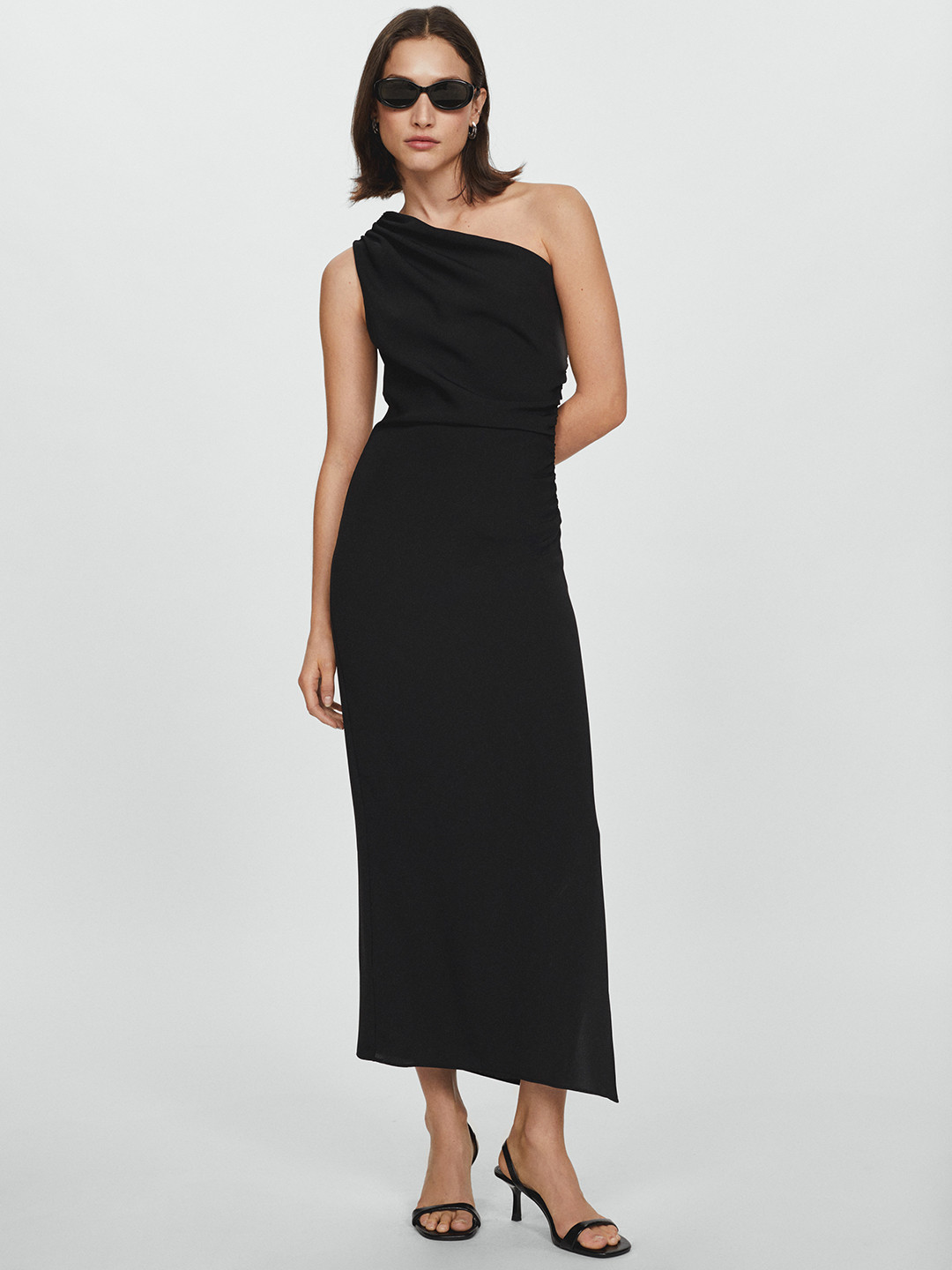 MANGO One Shoulder Sheath Midi Dress
