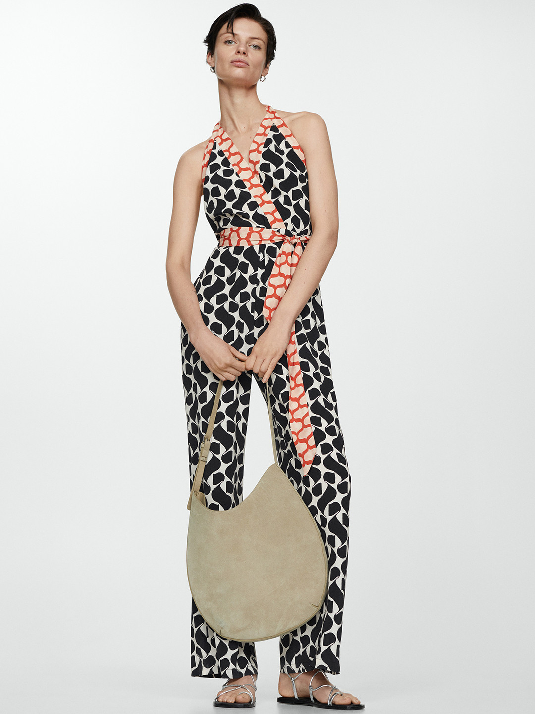 MANGO Printed Halter Neck Wrap Jumpsuit