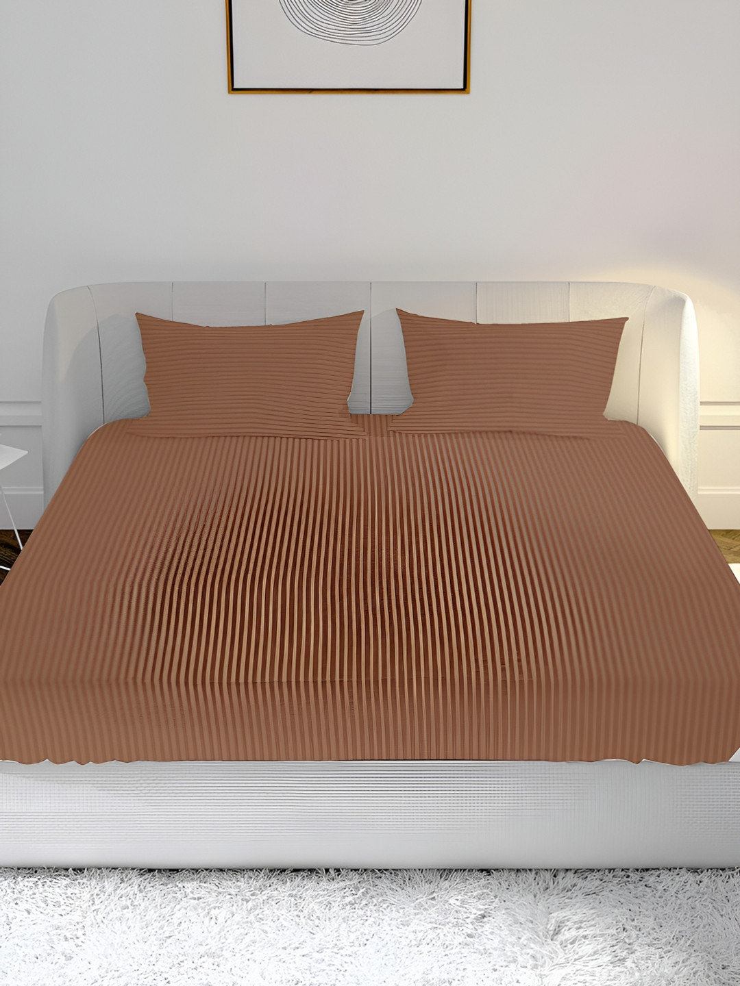 MAYFAIR HOMES LONDON Brown Cotton 210 TC Super King Fine Bedsheet with 2 Pillow Covers-108 x 108 inches