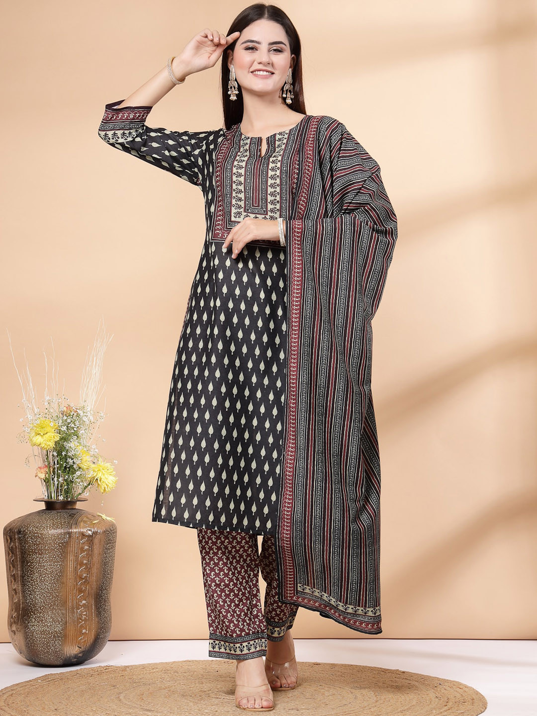 Nayam By Lakshita Floral Printed Regular Kurta with Palazzos & Dupatta Set