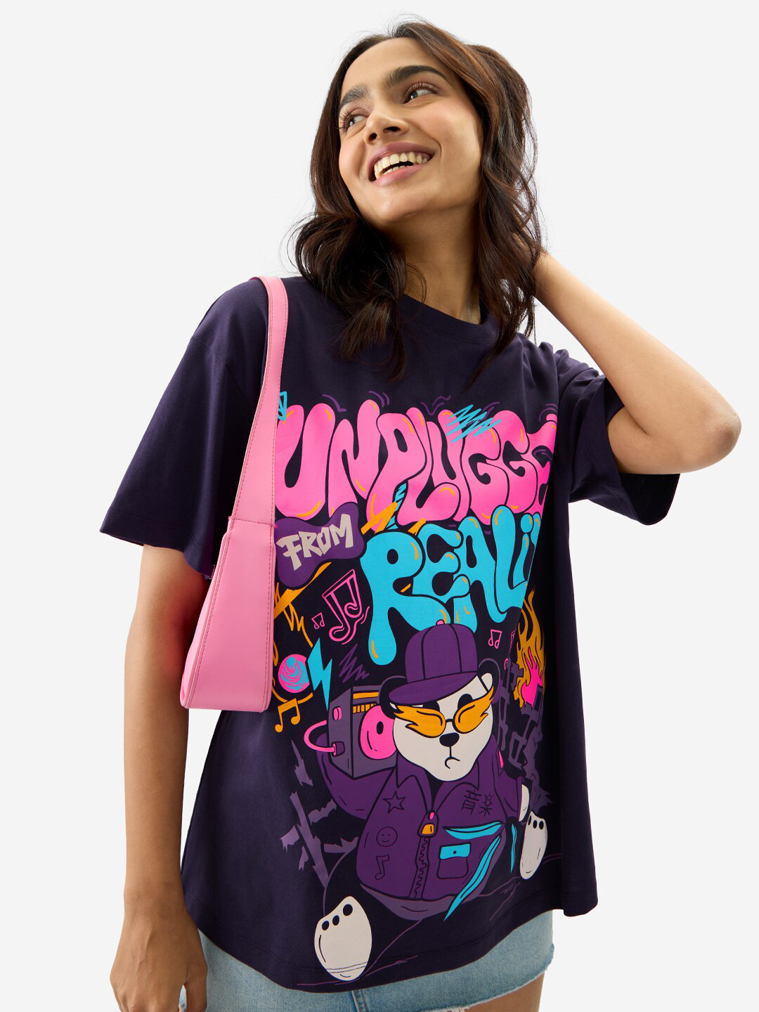 The Souled Store Women Unplugged From Reality Purple Oversized Fit T-Shirt