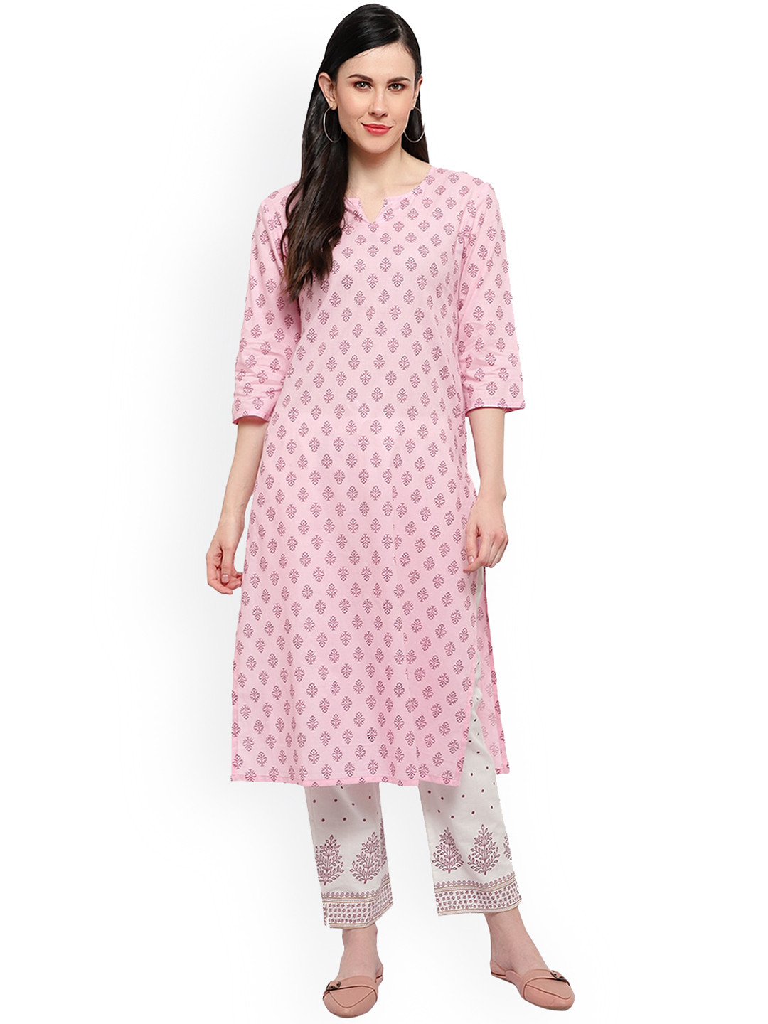 Alakh Creation Floral Printed Regular Gotta Patti Cotton Kurta With Trousers & Dupatta