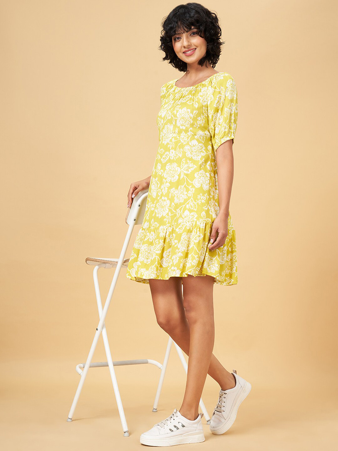 Honey by Pantaloons Floral Round Neck Printed Cuffed Sleeves A-Line Dress