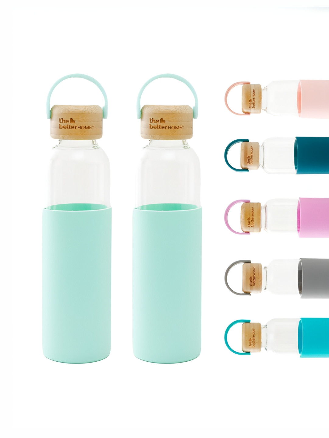 The Better Home Green Brand Logo Glass BPA Free 2 Piece Water Bottle - 500ml