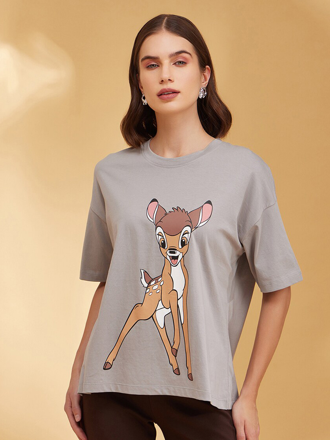 Kazo Printed Round Neck Short Sleeves Disney Boxy T-shirt