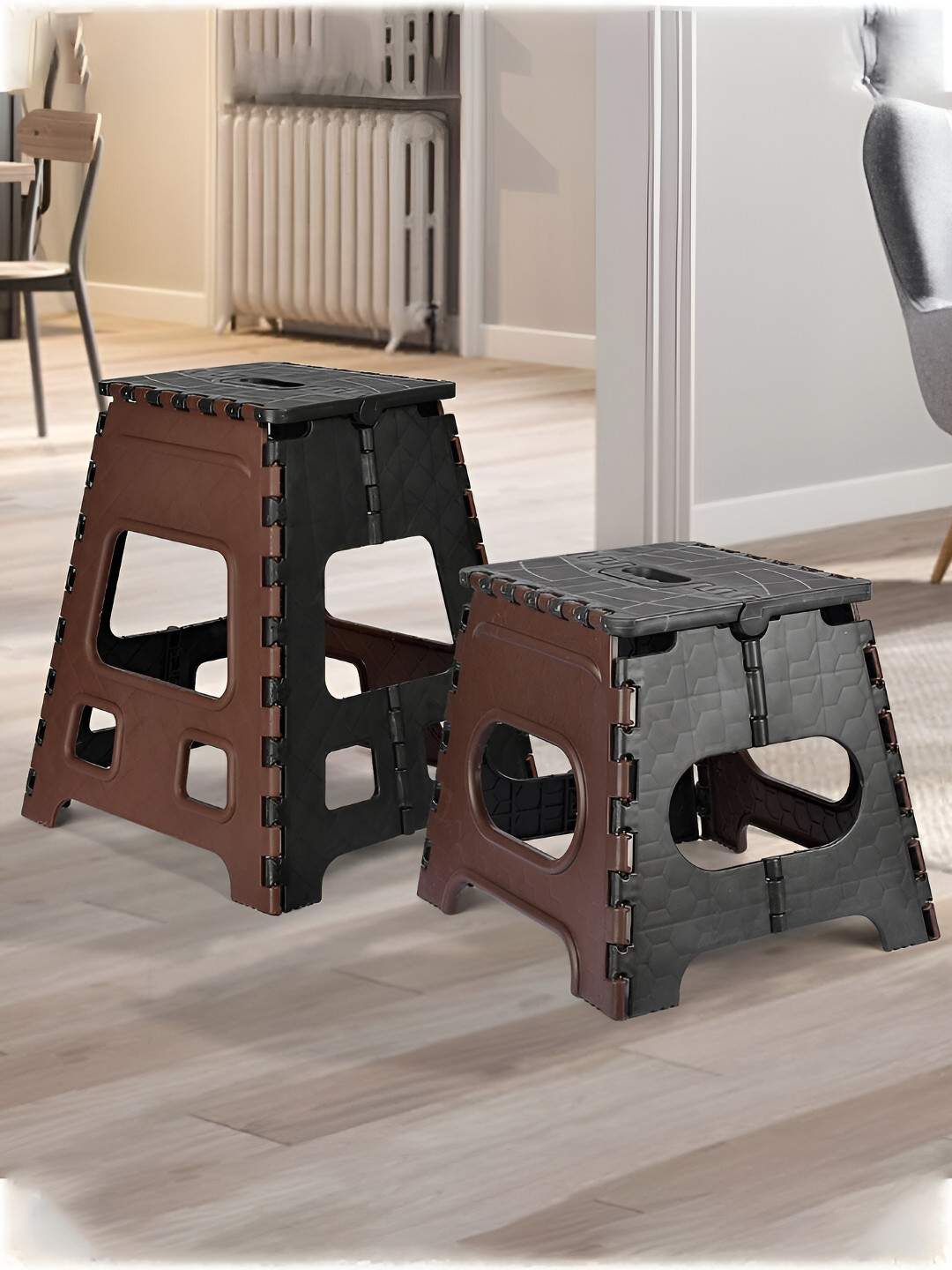 Kuber Industries Brown 2 Piece Foldable Step Stool