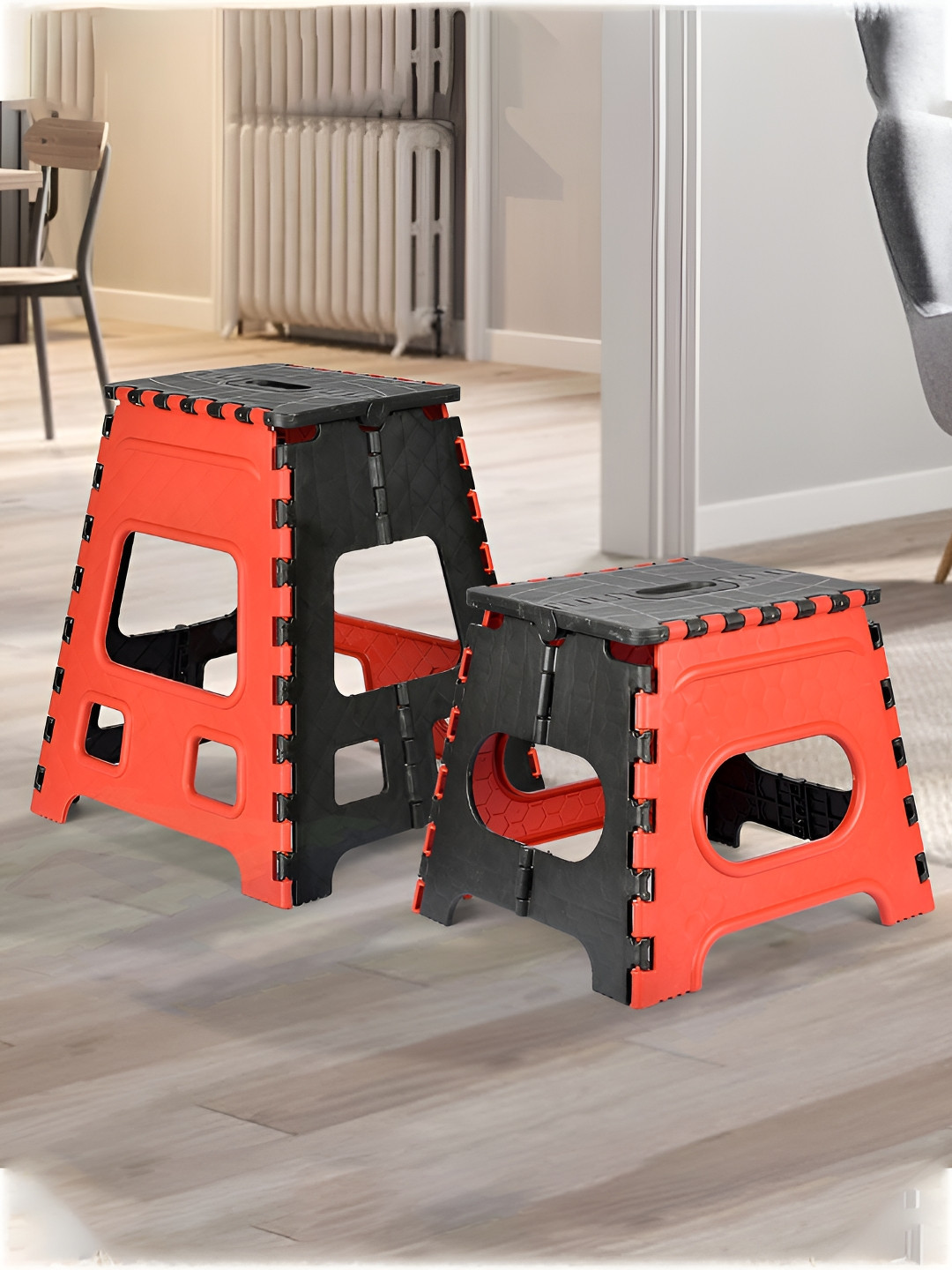 Kuber Industries Red & Black 2 Pieces Step Stool