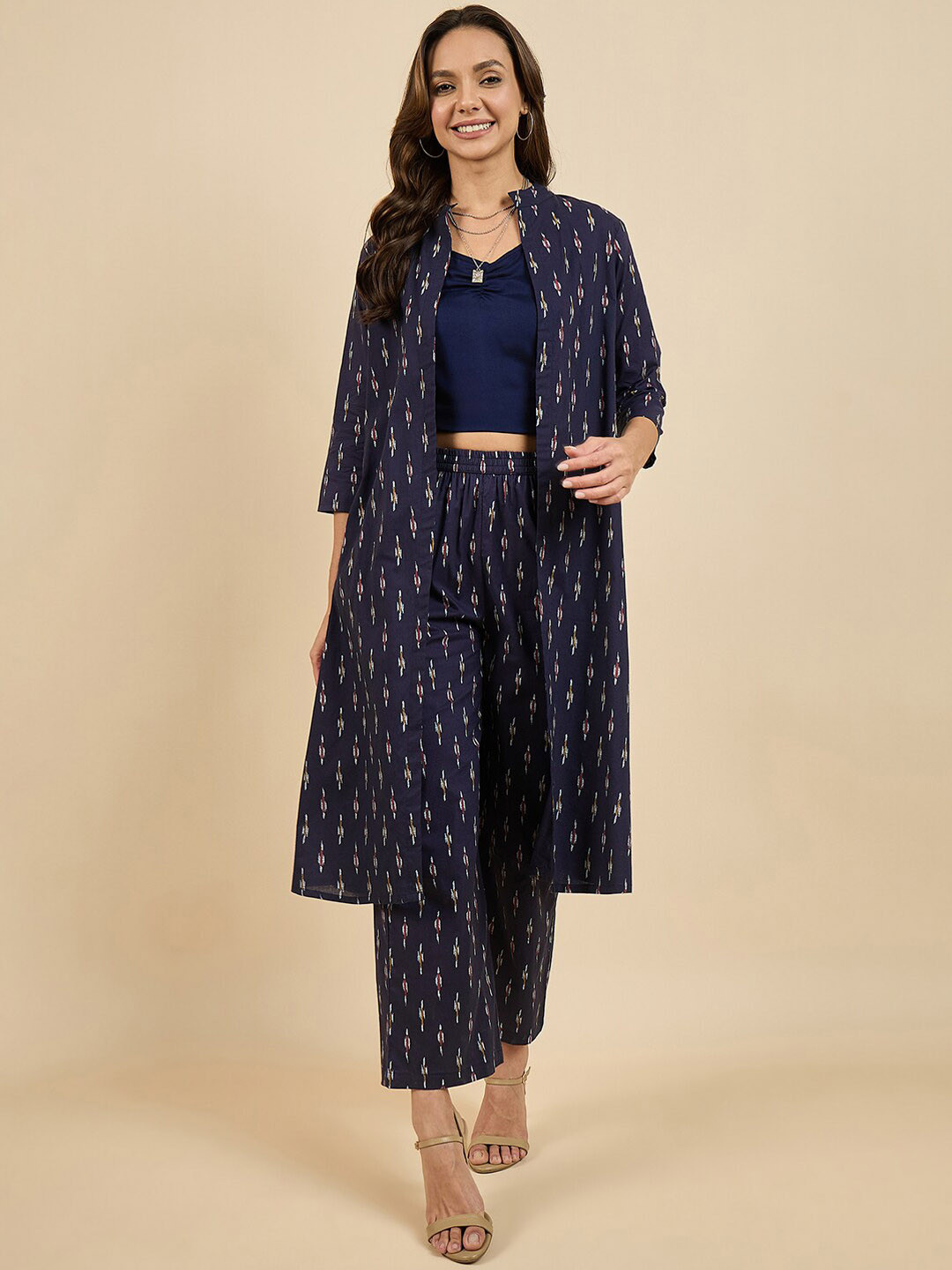 Azira Printed Pure Cotton Top With Shrug & Trousers Co-Ords