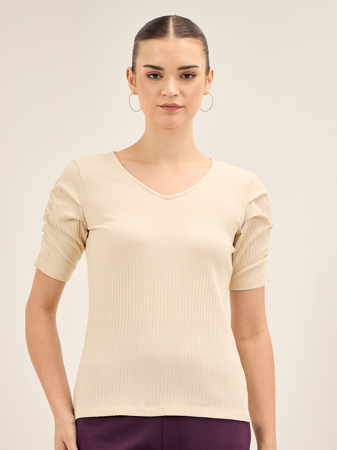 SALT ATTIRE V-Neck Short Sleeves Fitted Top