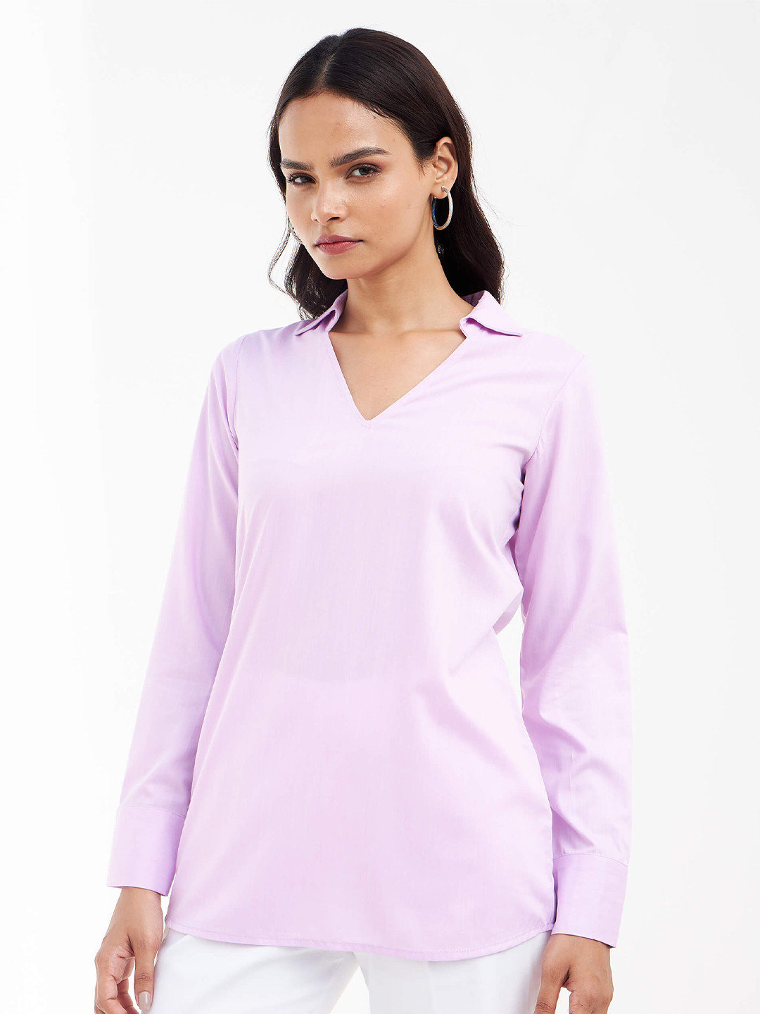 SALT ATTIRE Mandarin Collar Cuffed Sleeves Top