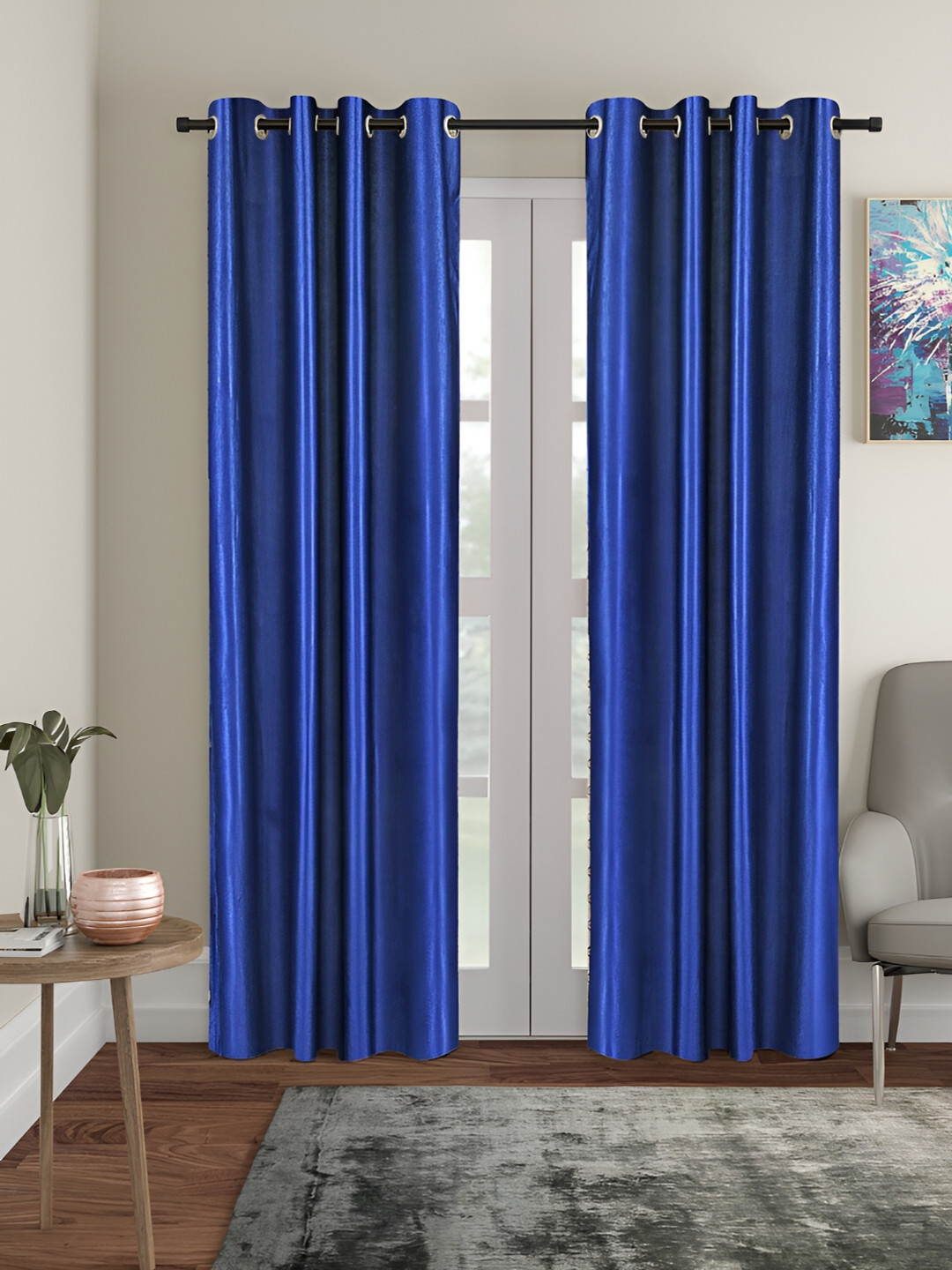 Cortina Navy Blue  2 Pieces Eyelet Door Curtains