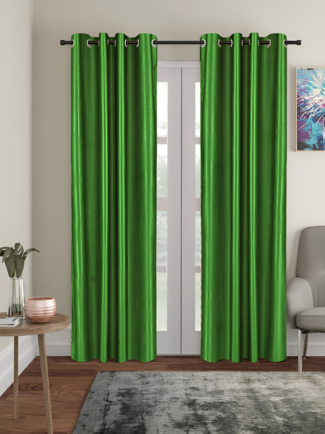 Cortina Green 2 Pieces Eyelet Door Curtains
