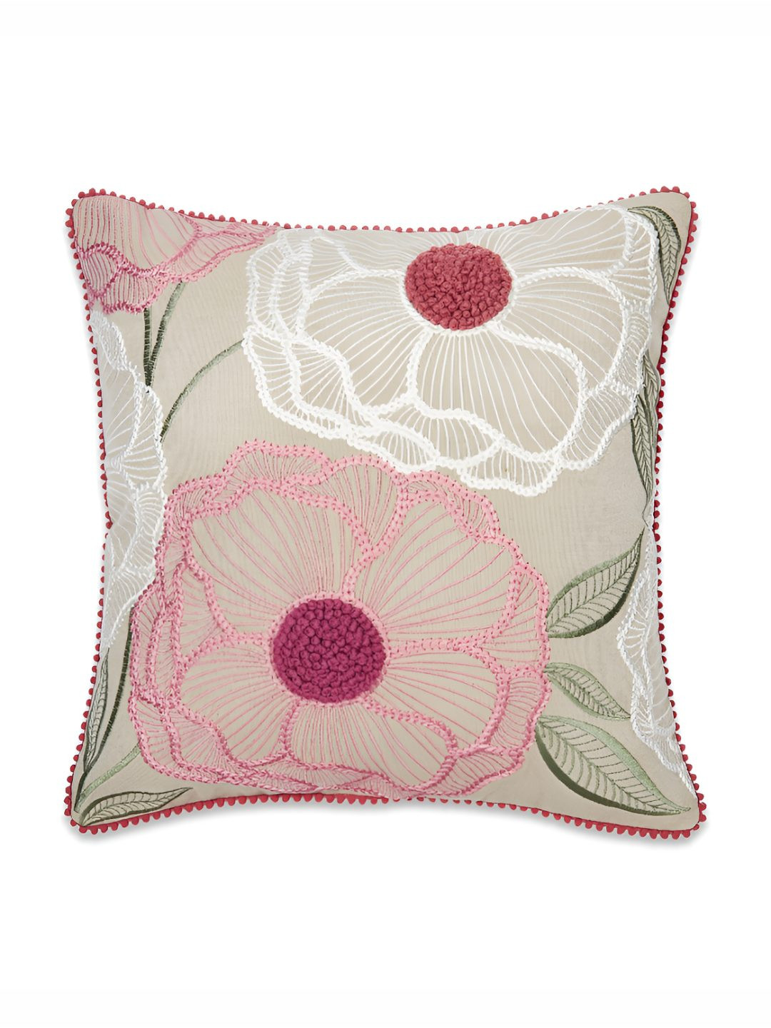 haus & kinder White & Beige Floral Square Cushion Covers